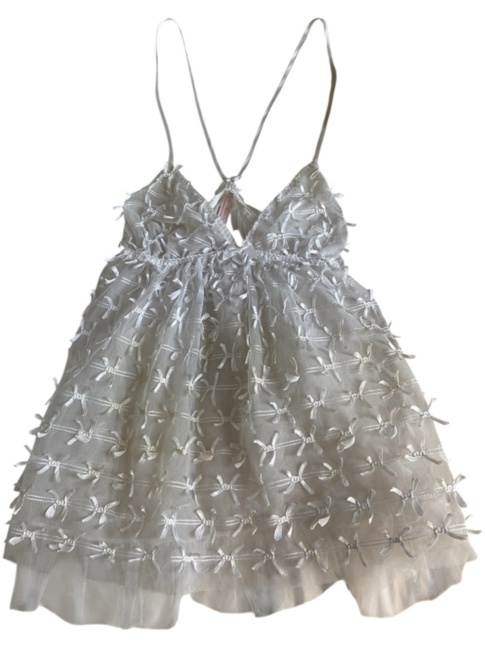 Victoria's Secret White Bow-Accent Tulle Chemise